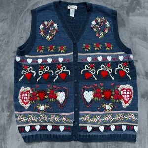 Vtg Heirloom Collectibles Vest Women 2X Heart Embroidered Valentine Teacher